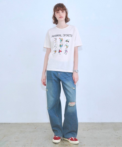Zooodle(ズードル)の「Animal sports graphic T-shirt - アニマルスポーツグラフィックTシャツ -(Tシャツ/カットソー・メンズ・ネイビー/ホワイト・MEDIUM/LARGE)」の11枚目の写真