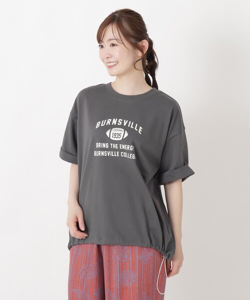 one'sterrace（ワンズテラス）の「カレッジロゴ入り 5分袖ドロストプルオーバー（Tシャツ/カットソー・レディース・グリーン系その他6/アイボリー系8/グレー系その他7・02）」の2枚目の写真