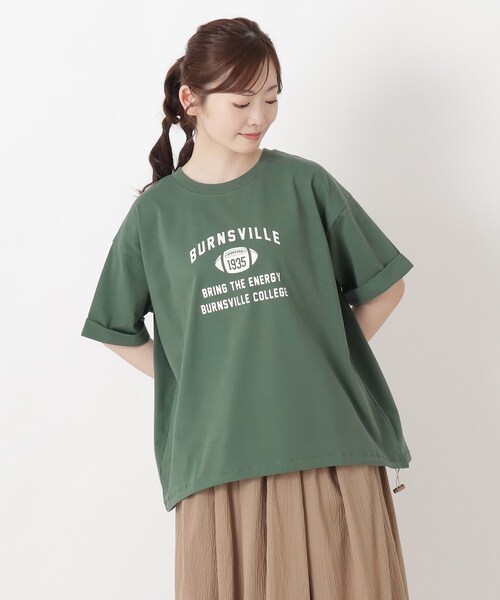 one'sterrace（ワンズテラス）の「カレッジロゴ入り 5分袖ドロストプルオーバー（Tシャツ/カットソー・レディース・グリーン系その他6/アイボリー系8/グレー系その他7・02）」の3枚目の写真