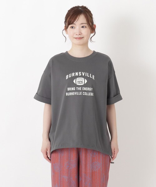 one'sterrace（ワンズテラス）の「カレッジロゴ入り 5分袖ドロストプルオーバー（Tシャツ/カットソー・レディース・グリーン系その他6/アイボリー系8/グレー系その他7・02）」の4枚目の写真