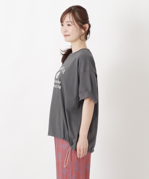 one'sterrace（ワンズテラス）の「カレッジロゴ入り 5分袖ドロストプルオーバー（Tシャツ/カットソー・レディース・グリーン系その他6/アイボリー系8/グレー系その他7・02）」の5枚目の写真