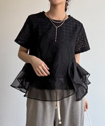 DouDou（ドゥドゥ）の「【WEB限定】レース×オーガンジーフリルプルオーバー（Tシャツ/カットソー）」
