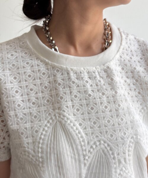 DouDou(ドゥドゥ)の「【WEB限定】レース×オーガンジーフリルプルオーバー(Tシャツ/カットソー・レディース・ブラック/オフホワイト・FREE)」の15枚目の写真