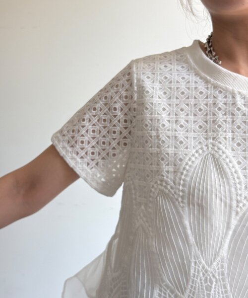DouDou(ドゥドゥ)の「【WEB限定】レース×オーガンジーフリルプルオーバー(Tシャツ/カットソー・レディース・ブラック/オフホワイト・FREE)」の17枚目の写真