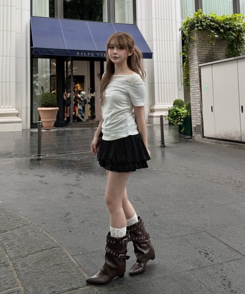 RAY CASSIN(レイカズン)の「オフショルレイヤード半袖Tシャツ(Tシャツ/カットソー・レディース・グレー/ネイビー/ベージュ系その他2/ホワイト系その他・FREE)」の18枚目の写真