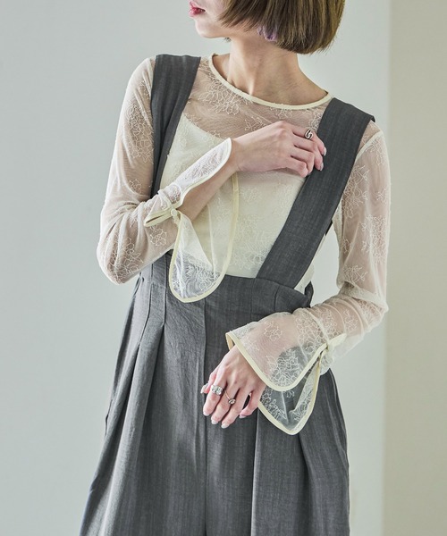 Fashion Letter（ファッションレター）の「タックワイドサロペット スラックス（サロペット/オーバーオール・レディース・ブラック/チャコール・M）」の5枚目の写真