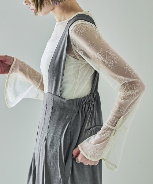 Fashion Letter（ファッションレター）の「タックワイドサロペット スラックス（サロペット/オーバーオール・レディース・ブラック/チャコール・M）」の6枚目の写真