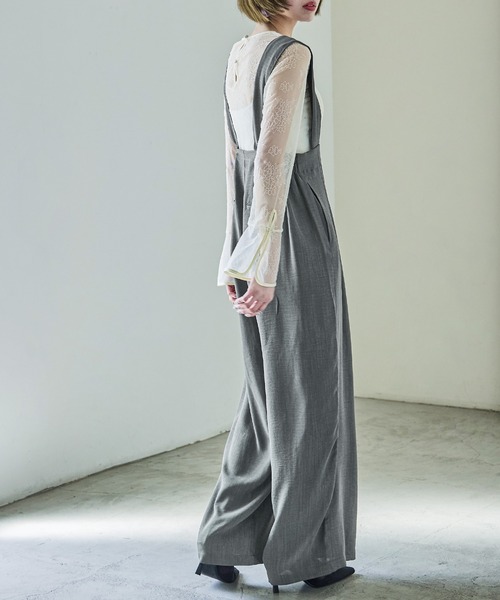 Fashion Letter（ファッションレター）の「タックワイドサロペット スラックス（サロペット/オーバーオール・レディース・ブラック/チャコール・M）」の9枚目の写真