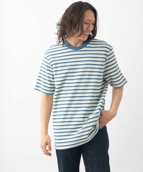 Ben Sherman(ベンシャーマン)の「ハニカムストライプTシャツ(Tシャツ/カットソー・メンズ・ブルー系・LARGE)」の1枚目の写真