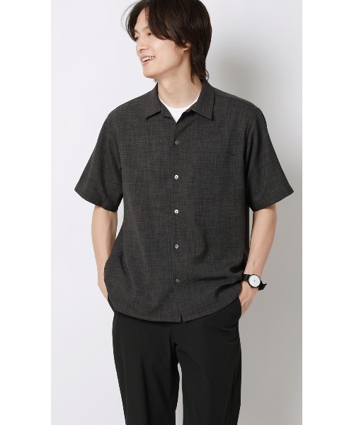 AOYAMA(アオヤマ)の「リネンライクオープンカラーシャツ【半袖】【Reflax】(シャツ/ブラウス・メンズ・ホワイト/チャコールグレー・LL/L/M/S)」の2枚目の写真