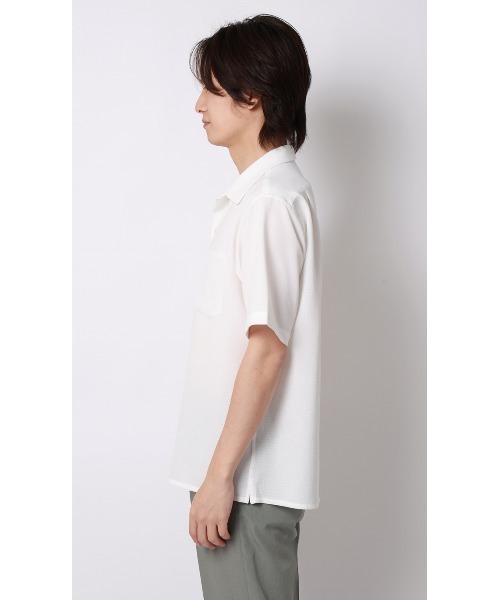AOYAMA(アオヤマ)の「リネンライクオープンカラーシャツ【半袖】【Reflax】(シャツ/ブラウス・メンズ・ホワイト/チャコールグレー・LL/L/M/S)」の4枚目の写真
