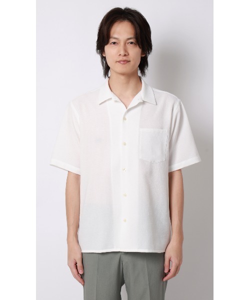 AOYAMA(アオヤマ)の「リネンライクオープンカラーシャツ【半袖】【Reflax】(シャツ/ブラウス・メンズ・ホワイト/チャコールグレー・LL/L/M/S)」の3枚目の写真