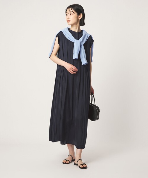 green label relaxing(グリーンレーベルリラクシング)の「サテン ギャザー フレンチスリーブ ワンピース(ワンピース・レディース・ネイビー/オレンジ/その他1・FREE)」の4枚目の写真