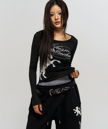 HORSE FLARED SLEEVE TOP BLACK