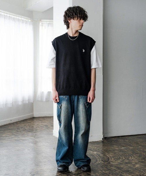 U.S. POLO ASSN.（ユーエスポロアッスン）の「U.S. POLO ASSN. ユーエスポロアッスン サマーニットプルオーバーベスト（ベスト・メンズ・ブラック/チャコール/ネイビー/ピンク・M/L/XL）」の14枚目の写真