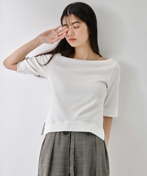 STUDIOUS(ステュディオス)の「【STUDIOUS/ステュディオス】Luxury Cotton Boat Neck Tee/ラグジュアリーコットンボートネックT(Tシャツ/カットソー・レディース・ホワイト/ブラック/ネイビー/レッド・FREE)」の16枚目の写真