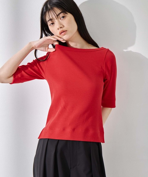 STUDIOUS(ステュディオス)の「【STUDIOUS/ステュディオス】Luxury Cotton Boat Neck Tee/ラグジュアリーコットンボートネックT(Tシャツ/カットソー・レディース・ホワイト/ブラック/ネイビー/レッド・FREE)」の5枚目の写真