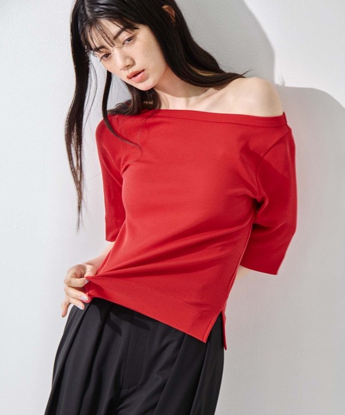 STUDIOUS(ステュディオス)の「【STUDIOUS/ステュディオス】Luxury Cotton Boat Neck Tee/ラグジュアリーコットンボートネックT(Tシャツ/カットソー・レディース・ホワイト/ブラック/ネイビー/レッド・FREE)」の6枚目の写真