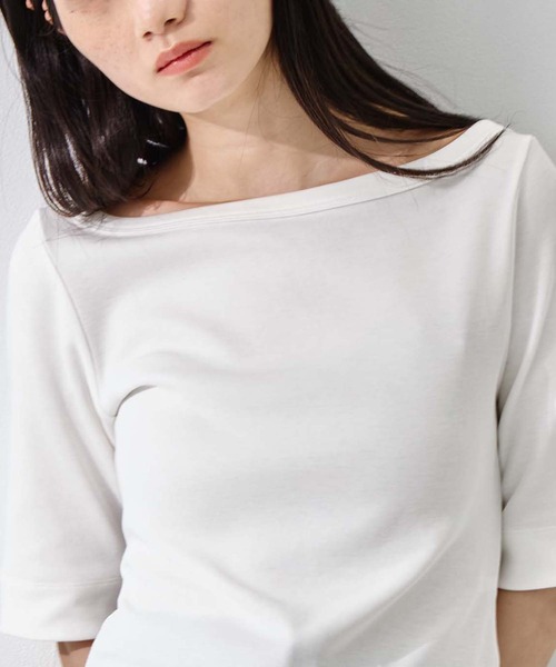 STUDIOUS(ステュディオス)の「【STUDIOUS/ステュディオス】Luxury Cotton Boat Neck Tee/ラグジュアリーコットンボートネックT(Tシャツ/カットソー・レディース・ホワイト/ブラック/ネイビー/レッド・FREE)」の22枚目の写真