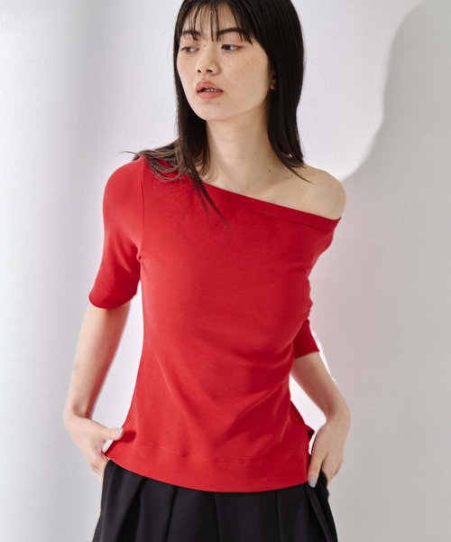 STUDIOUS(ステュディオス)の「【STUDIOUS/ステュディオス】Luxury Cotton Boat Neck Tee/ラグジュアリーコットンボートネックT(Tシャツ/カットソー・レディース・ホワイト/ブラック/ネイビー/レッド・FREE)」の7枚目の写真