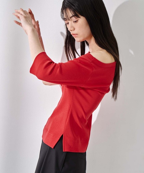 STUDIOUS(ステュディオス)の「【STUDIOUS/ステュディオス】Luxury Cotton Boat Neck Tee/ラグジュアリーコットンボートネックT(Tシャツ/カットソー・レディース・ホワイト/ブラック/ネイビー/レッド・FREE)」の8枚目の写真