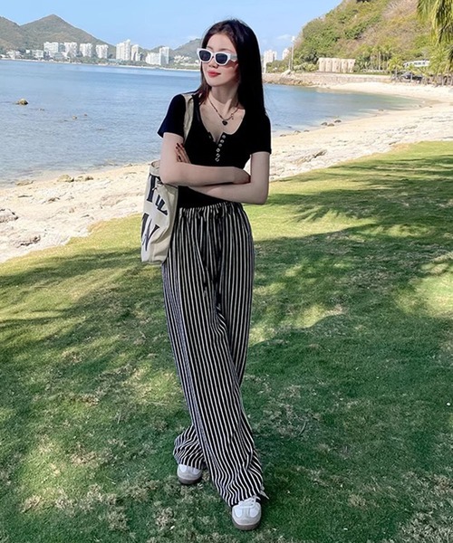 WESTSEA(ウエストシー)の「ヘンリーネック リブ 半袖Tシャツ ショート丈(Tシャツ/カットソー・レディース・ライトグレー/ブラック/ホワイト・M/L)」の12枚目の写真