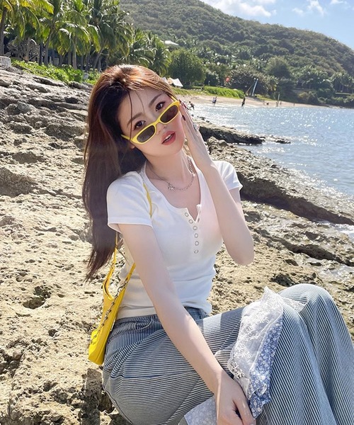 WESTSEA(ウエストシー)の「ヘンリーネック リブ 半袖Tシャツ ショート丈(Tシャツ/カットソー・レディース・ライトグレー/ブラック/ホワイト・M/L)」の5枚目の写真