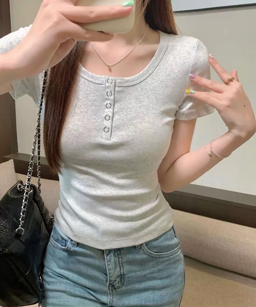 WESTSEA(ウエストシー)の「ヘンリーネック リブ 半袖Tシャツ ショート丈(Tシャツ/カットソー・レディース・ライトグレー/ブラック/ホワイト・M/L)」の18枚目の写真