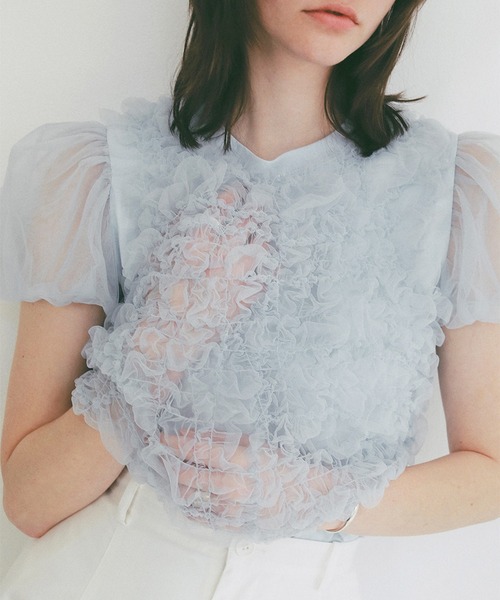 CLANE(クラネ)の「TULLE VEST LAYERED TOPS(Tシャツ/カットソー・レディース・ホワイト/ブラック/ブルー・1/2)」の19枚目の写真