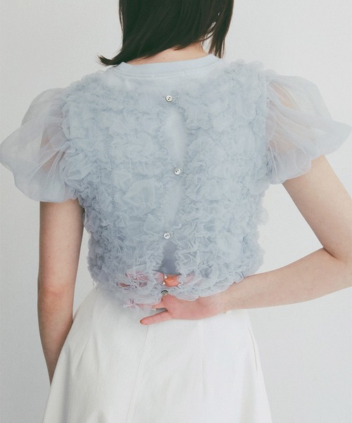 CLANE(クラネ)の「TULLE VEST LAYERED TOPS(Tシャツ/カットソー・レディース・ホワイト/ブラック/ブルー・1/2)」の20枚目の写真