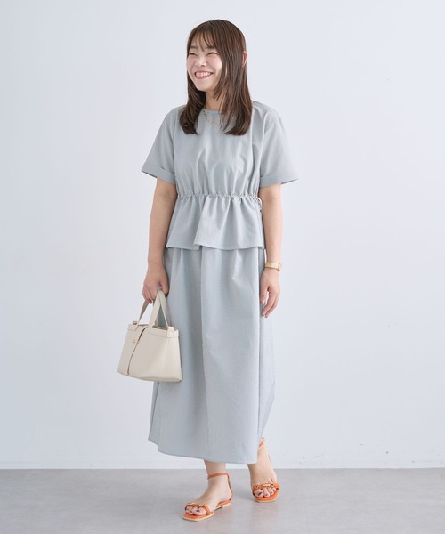 Green Parks(グリーンパークス)の「表面感ペプラムレイヤードワンピース(シャツワンピース・レディース・ダークネイビー/ストライプ/ホワイト系その他2・FREE)」の3枚目の写真