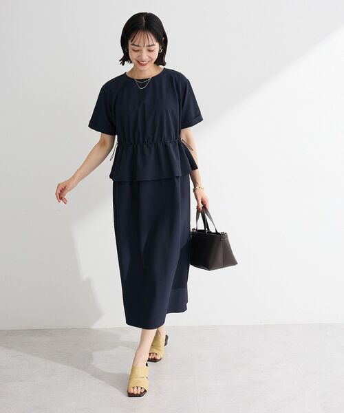 Green Parks(グリーンパークス)の「表面感ペプラムレイヤードワンピース(シャツワンピース・レディース・ダークネイビー/ストライプ/ホワイト系その他2・FREE)」の2枚目の写真