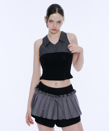 ARCMETHOD（アークメソッド）の「レイヤードシャツスリーブレストップ（ブラック＆グレー）（Tシャツ/カットソー）」