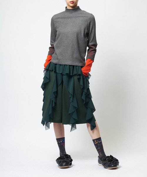 gomme（ゴム）の「フリルポンチパンツ（その他パンツ・レディース・グリーン/ブラック・MEDIUM）」の4枚目の写真