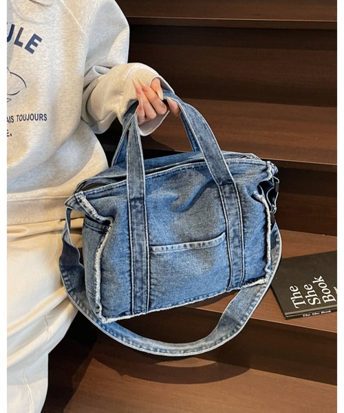 CHEER(チアー)の「ヴィンテージライク デニムショルダーバッグ 大容量 2way バッグ(トートバッグ・レディース・ブラック/ライトブルー/ダークブルー・FREE)」の12枚目の写真