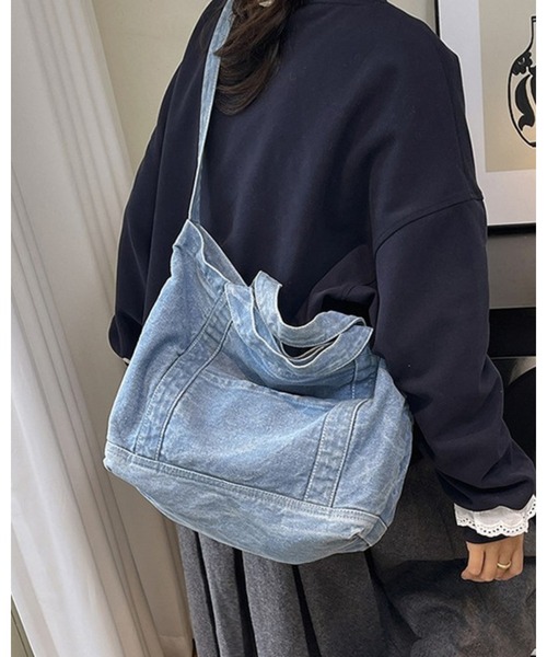 CHEER(チアー)の「ヴィンテージライク デニムショルダーバッグ 大容量 2way バッグ(トートバッグ・レディース・ブラック/ライトブルー/ダークブルー・FREE)」の14枚目の写真