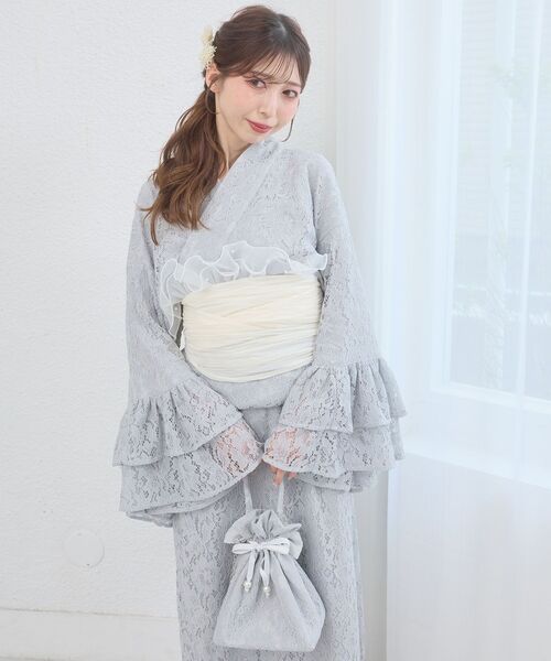 MAJESTIC LEGON(マジェスティックレゴン)の「ワンピにもなるレース浴衣セット(浴衣・レディース・ブルー/ピンクベージュ・MEDIUM)」の3枚目の写真