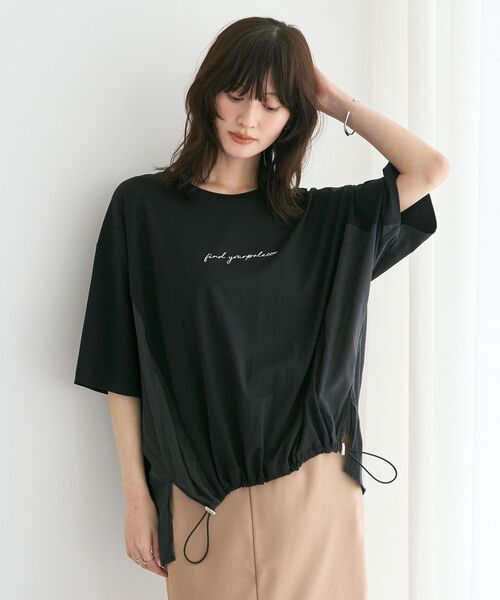 YECCA VECCA(イェッカヴェッカ)の「裾ドロストデザインロゴTee(Tシャツ/カットソー・レディース・ブラック/オフホワイト・FREE)」の1枚目の写真