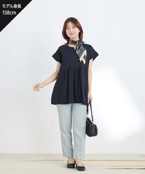 Tiaclasse（ティアクラッセ）の「フレンチスリーブ切替トップス（Tシャツ/カットソー・レディース・ブルー/ブラック/アイボリー・M）」の8枚目の写真