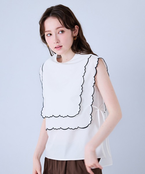 Audie a Muses(オーディアミューズ)の「スカラップ刺繍ダブルカラーブラウス(シャツ/ブラウス・レディース・ブラック/オフホワイト・38/42)」の2枚目の写真