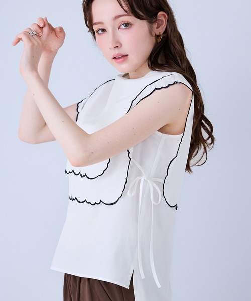 Audie a Muses(オーディアミューズ)の「スカラップ刺繍ダブルカラーブラウス(シャツ/ブラウス・レディース・ブラック/オフホワイト・38/42)」の10枚目の写真