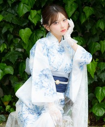 Retica（レティカ）の「浴衣 ワンピース セット レディース ホワイト ブルー 水彩フラワー ニュアンス ガーリー セパレート ゆかた3点セット 浴衣羽織 キャミワンピ 兵児帯（浴衣）」