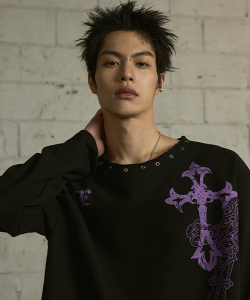LANARCHIVE（ランアーカイブ）の「[0109] クロスアイレットネックロングスリーブ - ブラック（Tシャツ/カットソー・レディース・ブラック・FREE）」の2枚目の写真