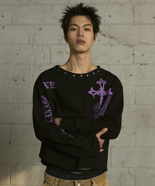 LANARCHIVE（ランアーカイブ）の「[0109] クロスアイレットネックロングスリーブ - ブラック（Tシャツ/カットソー・レディース・ブラック・FREE）」の3枚目の写真