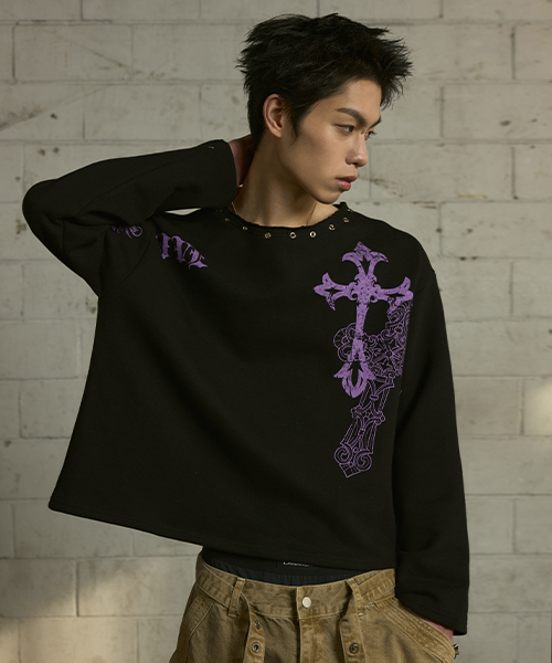 LANARCHIVE（ランアーカイブ）の「[0109] クロスアイレットネックロングスリーブ - ブラック（Tシャツ/カットソー・レディース・ブラック・FREE）」の4枚目の写真