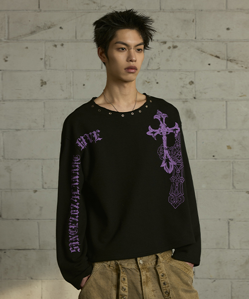 LANARCHIVE（ランアーカイブ）の「[0109] クロスアイレットネックロングスリーブ - ブラック（Tシャツ/カットソー・レディース・ブラック・FREE）」の5枚目の写真