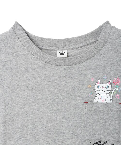 CROSSPLUS ONLINE(クロスプラスオンライン)の「おかべてつろう「明日はきっといい日」ポケットTシャツ(Tシャツ/カットソー・レディース・杢グレー/ブルー・M/L)」の4枚目の写真