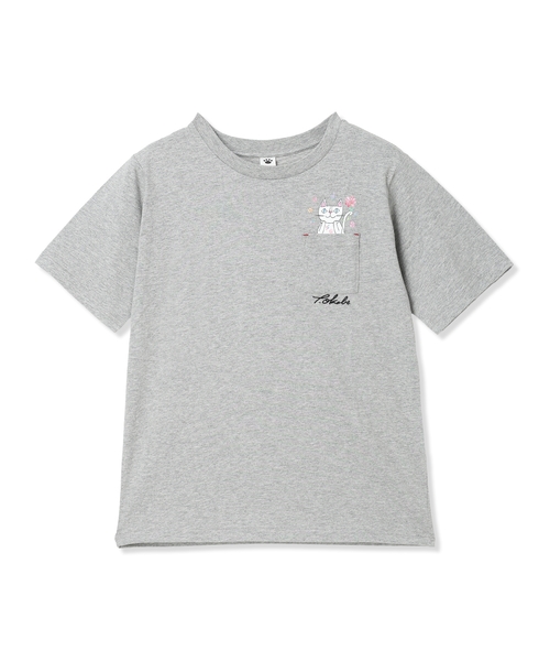 CROSSPLUS ONLINE(クロスプラスオンライン)の「おかべてつろう「明日はきっといい日」ポケットTシャツ(Tシャツ/カットソー・レディース・杢グレー/ブルー・M/L)」の1枚目の写真