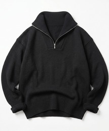 ジッパー付き黒ニットセーター ハーフジップ」に該当するニット/セーター（ブラック/黒色系・無地