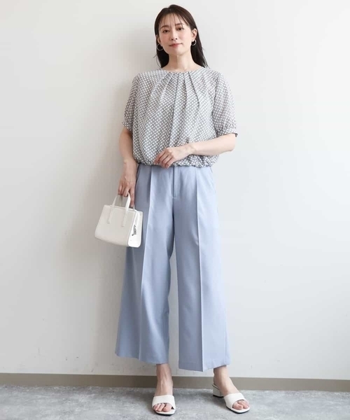 OFUON le MK(オフオンルエムケー)の「共布ベルト付きワンタックワイドパンツ/UVカット/洗濯機で洗える/セットアップ対応可(その他パンツ・レディース・ライトブルー/ダークグレー・36/40/38)」の4枚目の写真